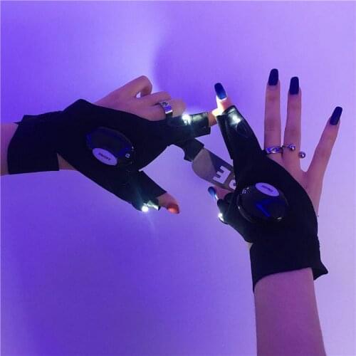 LED half Finger Light Gloves Cool Gothic Punk Men Women Breathable Cotton Gloves