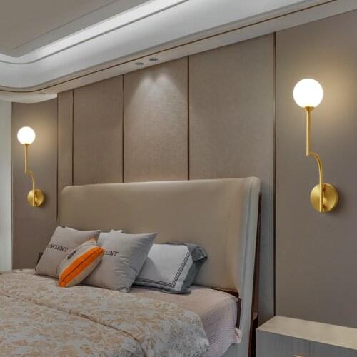 Nordic LED Wall Light for Bedroom Bedside Bath Corridor Aisle Minimalist Vanity Golden Glass Ball Copper Wall Lamp Decoration