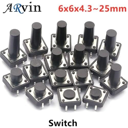 50PCS 6X6X5/4.3/5.5/6/7/8/9/10/13MM Tact Switch Push Button Switch 12V Copper 4PIN DIP Micro Switch For TV/Toys/home use Button