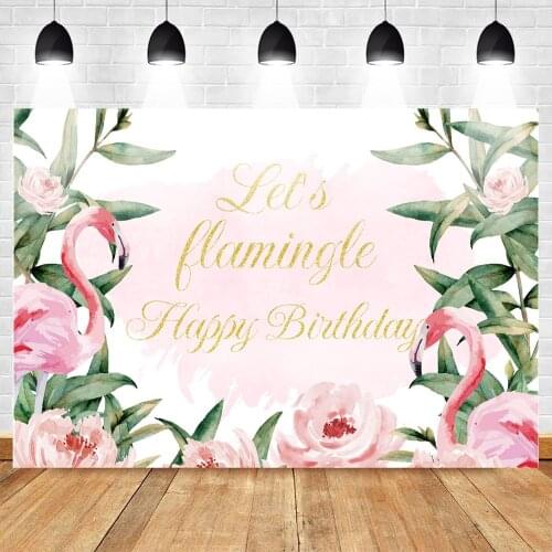 Neoback Lets Flamingo Themed Photo Background Summer Baby Happy Birthday Background for Party Banner Decoration Pink Flowers
