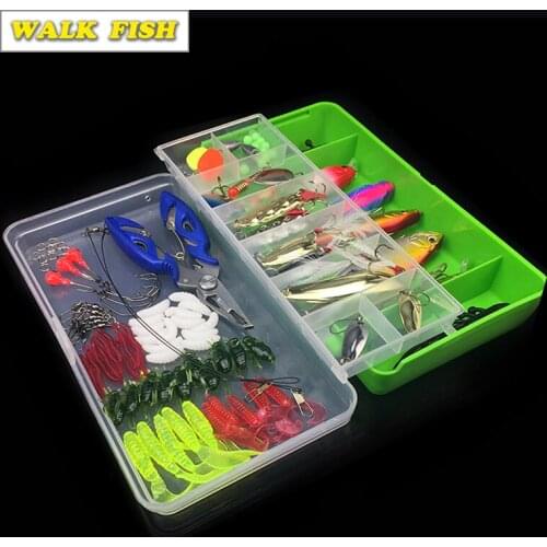 WALK FISH 101PCS Lure Kit Set Spinner Crankbait Minnow Popper VIB Paillette Soft Hard Spoon Crank Baits Fishing Hooks Pliers