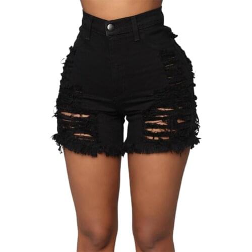 Female Denim Shorts, High Waist Ripped Jeans Hollow Out Short Pants for Summer Fall, S/M/L/XL/XXL/XXXL