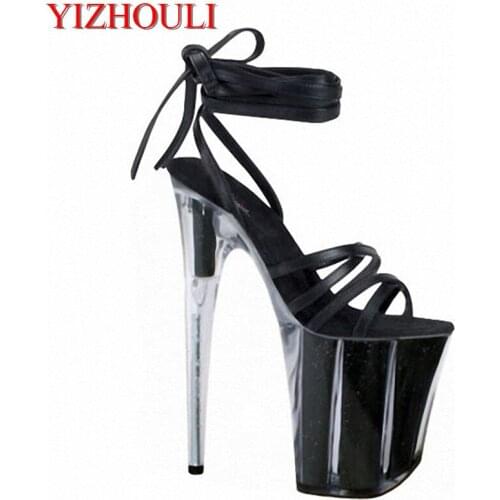 20cm Sexy fashion models to shoot steel pipe shoes shoe stage shows black high-heeled shoes bride wedding sandals
