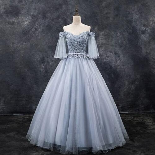 Elegant Long Quinceanera Dresses Vintage Off The Shoulder Party Prom Dress Lace Applique Stage Ball Gown Vestidos De Quinceanera