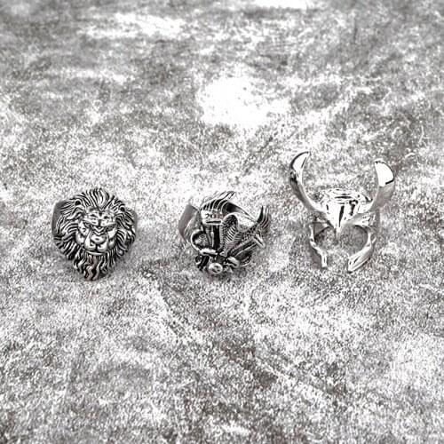 1PC Men Punk Spider Lion Open Free Ring Gothic Vintage Hip-hop Metal Color Hollow Deer Forest King Animal Male Ring JewelryR160