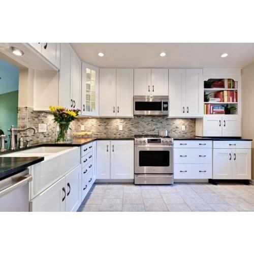 2017 Free custom design modern kitchen unit kitchen furniture white PVC membrance kitchen cabinets benchtop