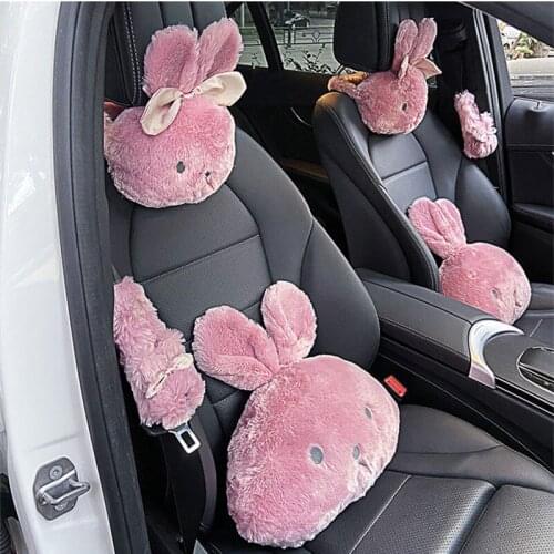 2020 Cartoon Plush Rabbit Car Seat Headrest Neckpillow Wasit Lumbar Pillow Cushion Car Interior Ornaments