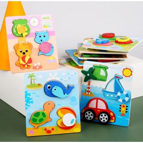 Animals Traffic Kids 3D Puzzles Montessori Baby Toys Wooden Cartoon Cognition Puzzle Matching Game Educational Toys For Children