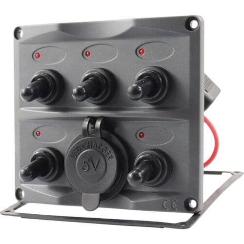 5 Gang Marine Boat RV Rocker Switch Panel With Fuse 5V 3.4A USB Slot Socket
