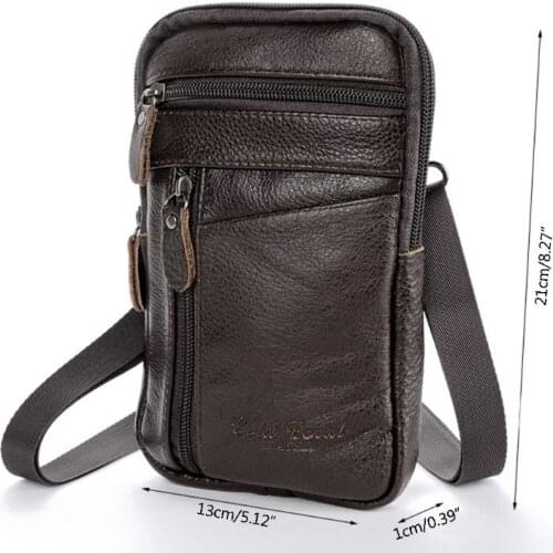 63HC Mens Genuine Leather Fashion Phone Pouch Belt Bag Shoulder Crossbody Waist Pack