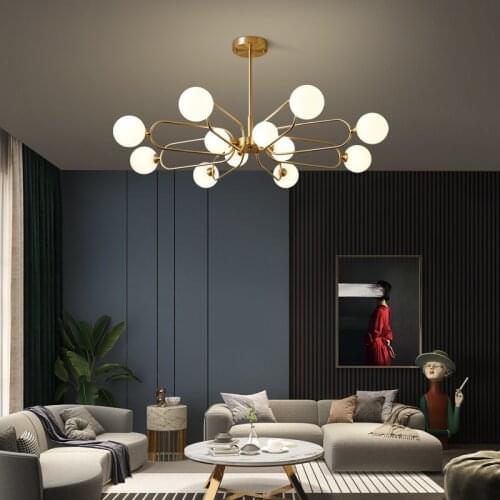 Artpad Nordic Gold LED Chandelier Lighting 6/9/12 Head Glass Lampshade for Living Dining Room Kitchen Brass Hanging Ceiling Lamp
