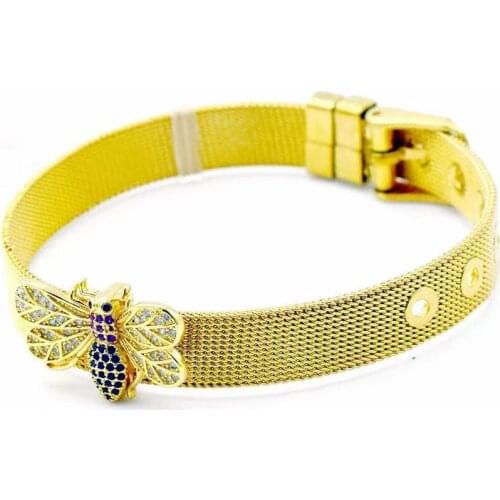 Cross-border European and American style stainless steel strap copper micro-inlaid insect zircon accessories mesh bracelet