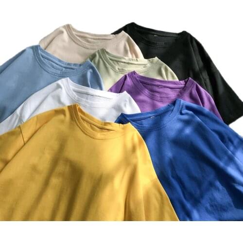 Pure cotton!!!!!Mens short sleeve T shirt youth popular Hong Kong wind trend loose casual couple outfit solid color half sleeve