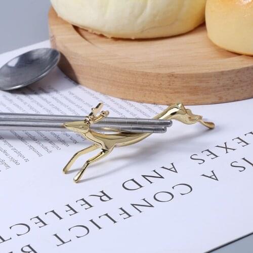 Zinc Alloy Cute Running Deer Chopsticks Stand Rack Spoon Fork Knife Rest Storage Holder Decoration