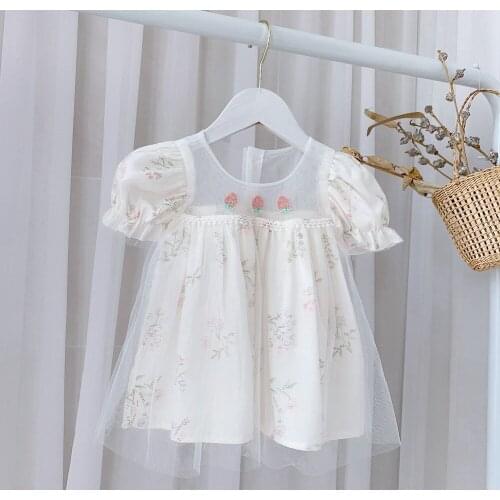 Sweet Summer Outfits Girls Kids Princess Flower Dress Children Baby Infants Short Sleeve Mesh Fairy Dresses Vestidos S12486
