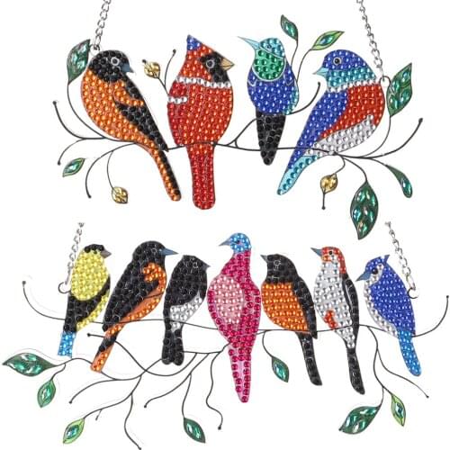 DIY Diamond Painting Muitcolor Birds Pendant Special Shaped Drill Home Window Acrylic Ornaments For Door Home Wall Decoration