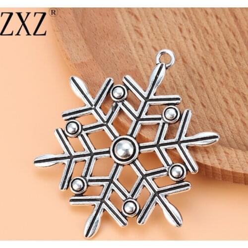 ZXZ 5pcs Large Snowflake Charms Pendants for Necklace Jewelry Making Findings 58x47mm