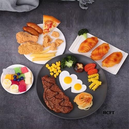 Beef steak fake food props vegetables tomato Lotus Root slices Italy noodles shrimp Chicken Wings hamburger beefsteak model