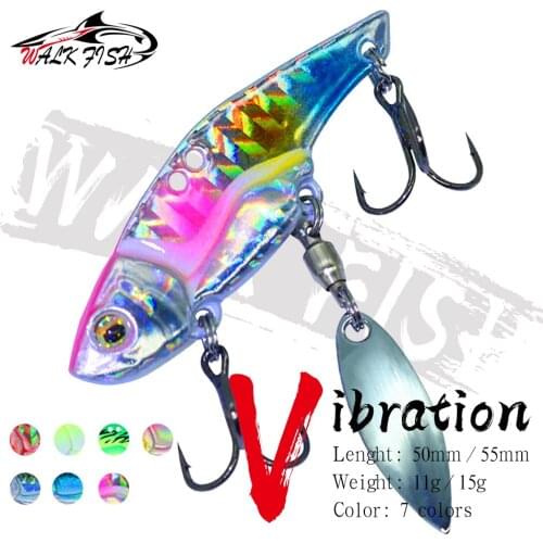 WALK FISH 11G/15G Rotating Metal VIB vibration Bait Fishing Lures Sinking Tail Spinner Spoon Jigs Trout Winter Fishing Tackle