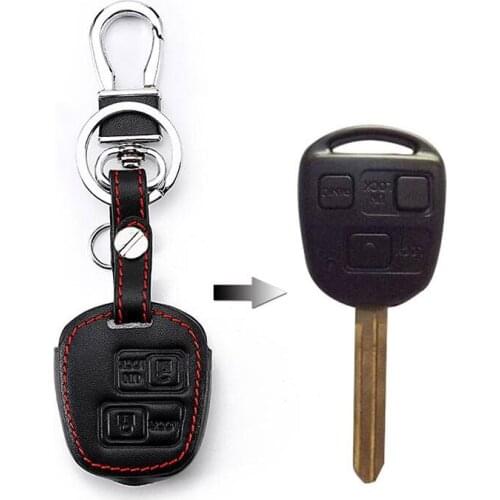 Leather Key Case For Car 4 Buttons For Toyota Prado Camry Rav4 Car Key Cover With Keychain Key Portect