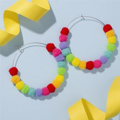 Fur Ball Circle Earrings Korean Brief Circle Candy Hoop Earring Cool Bubbles Earrings Hollow Drop Earrings Valentines gift