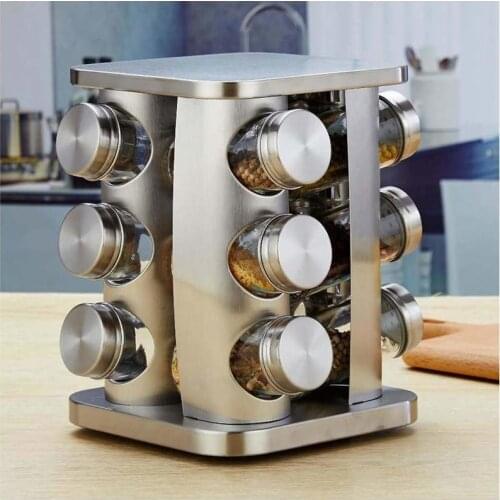 Yooap New Kitchen stainless steel spice jar revolving base 12-piece set combination pot kitchen supplies seasoning pot reusable