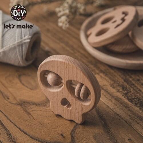 Lets Make 10pcs Halloween Pumpkin Beech Wooden Toys Food Grade Beech Wood Pumpkin Skull Teether Baby Teething Wood DIY