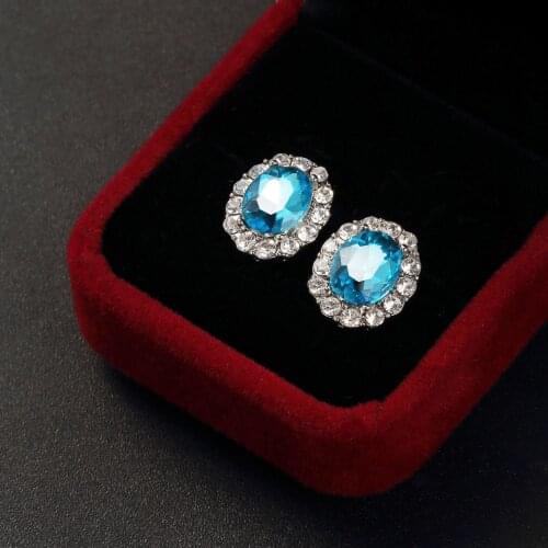 Fashion Luxury 925 Sterling Silver Sea Blue Small Zircon Stud Earing Aquamarine Earrings for Women Christmas Gift Korean Jewelry
