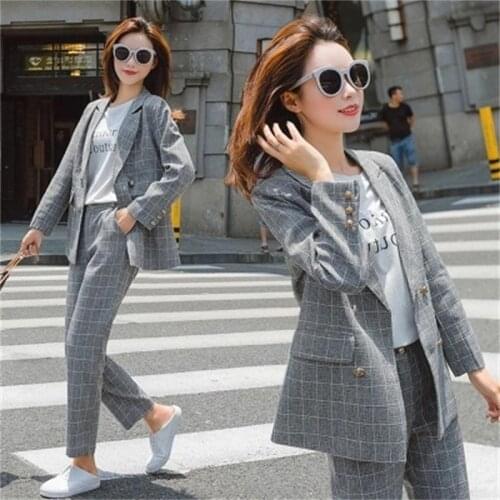 Fashion Loose plaid small suit jacket womens trousers fashion two-piece suit women summer New thin plaid suit suit women