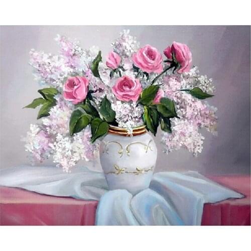 5D DIY desktop vase Diamond Painting Full violet floral New sticking drill cross embroidery simple home decorative