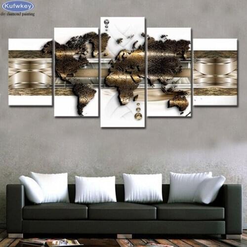 5pcs Full Drill Square Diamond World map 5D DIY Diamond Painting Rhinestones Diamond Embroidery Cross Stitch kits Mosaic decor