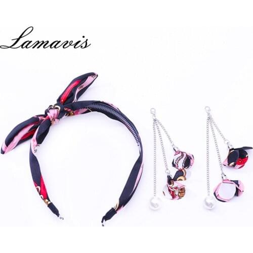 2020 New Headgear Hair Band Net Red Bow Fake Earrings Pearl Hair Band Tassel Streamer Headband WomenS Wild Start Out Bundle Fab