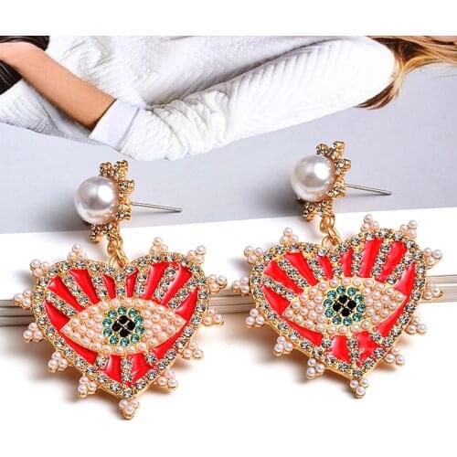 New Statement Heart Colorful Metal Earrings High-quality Long Drop Earring Wholesale Fashion Jewelry Accessories For Women