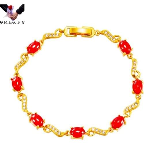 OMHXFC Wholesale BE510 European Fashion Fine Hot Woman Girl Party Birthday Wedding Gift Oval AAA Zircon 24KT Gold Bracelet