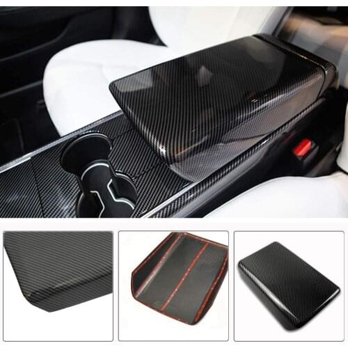 Car Carbon Fiber Center Console Armrest Box Pad Protection Cover For Tesla Model 3 Model Y Mid-console Armrest Car Styling