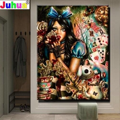 Full Square Diamond Painting Cat And Girl playing card 5D DIY Round Diamond Mosaic Picture Of Rhinestone Embroidery Decor Home