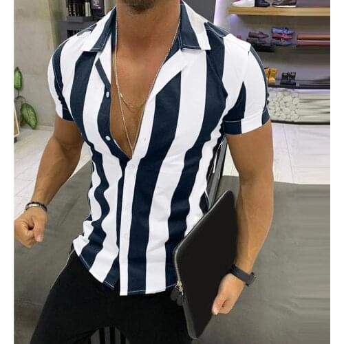 Fashion Mens Striped Shirt Summer Casual Shirts Matching Slim Short-sleeved Shirt Button Hombre Tops Streetwear