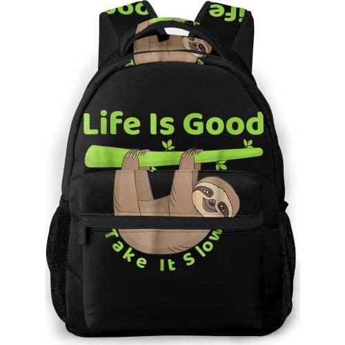 Life Is Good Take It Slow Lazy Sloth Backpack for Girls Boys Travel RucksackBackpacks for Teenage school bag