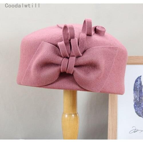 Spring Fashion Vintage Women Ladies Wool Fedora Hat Bucket Dome Bell Bow Felt Hats Women Cap Fascinator Hats