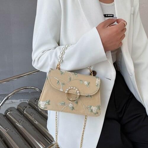 Shoulder Bag Female Handbag Purse Crossbody Bag Women Backpack Designer Retro Chain Beaded Flower Fashion 2021 PU Leather Simple