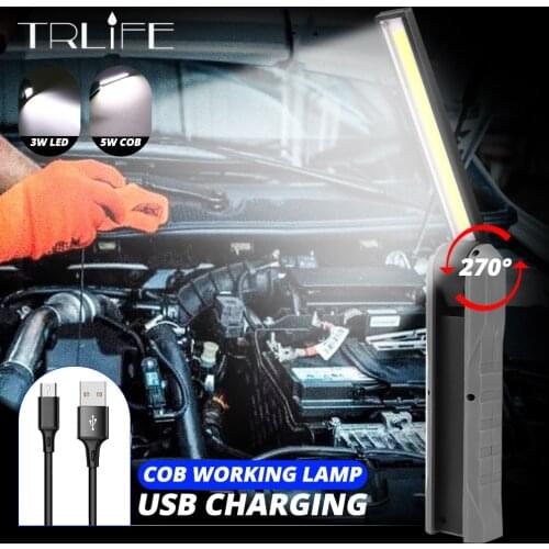 LED COB Work Light USB Rechargeable Flashlight Magnetic Torch Flexible Inspection Hand Lamp Worklight Outdoor Spotlight