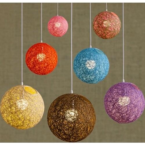 Vintage handmade rattan ball chandelier light modern bar cafe restaurant color art decor hanging lamp