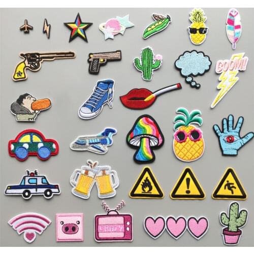 46 Styles) Sign Patches for Clothes DIY Stripes Iron on Appliques Clothing Stickers Pink Girl Embroidery Badges for Backpack
