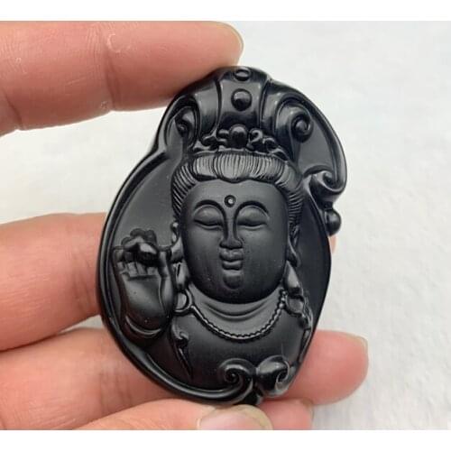 High quality natural Obsidian Guanyin head pendant mens and womens Guanyin crystal pendant Guanyin Necklace
