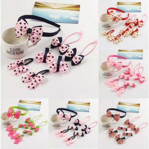 Pudcoco 1set=7pcs Children Accessories Hairband Hairpins Gum for Hair Baby Girls Lovely Bow Headwear Hair clip Headband