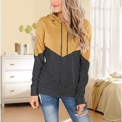 Long Sleeve Women Hoodie Casual Streetwear Autumn Loose Pullovers Female Top Color Block Patchwork Winter Fashion 2021 New