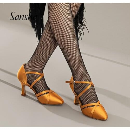 Sansha Women Satin Latin 7.5CM Height Heel Black/Tan/Red Ballroom Dancing Shoes For Girls Women BR30116S
