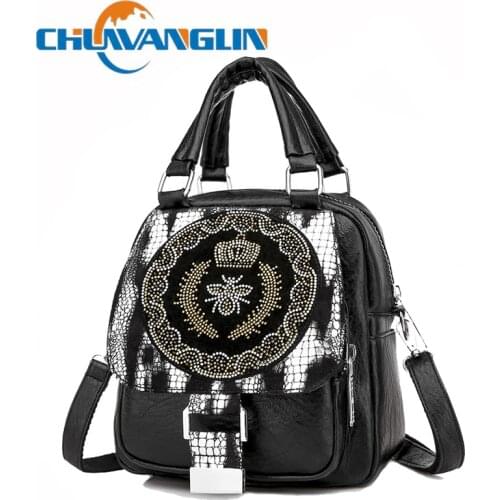 Chuwanglin Diamonds Women Backpack Luxury Travel Bag Designer Sac A Dos Soft Leather School Bags for Teenage Girls 5081147
