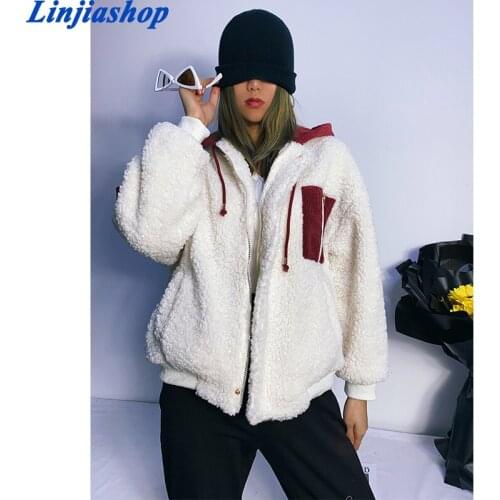 ZA womens autumn winter retro hooded plus lamb wool thick coat long-sleeved casual warm plush jacket