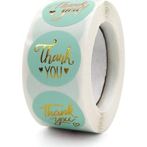 25mm Gold Foil Light Blue Thank You Stickers With Love Stationery Supplies Wedding Party Decorations Gift Packing Sealing Labels